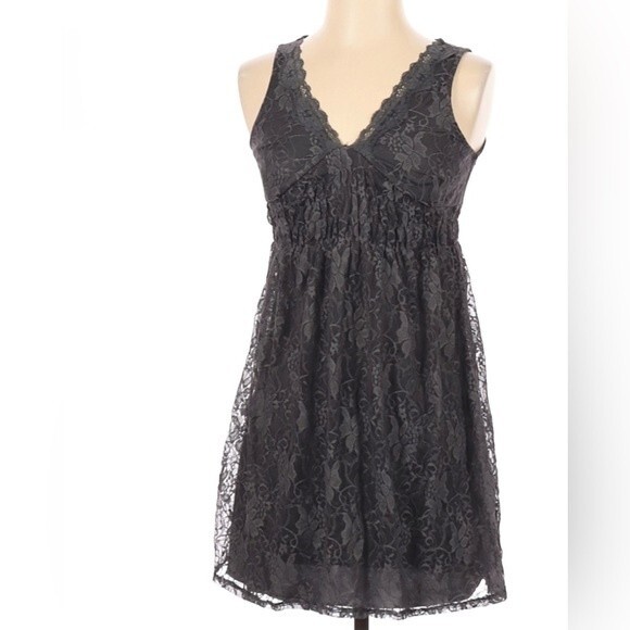 Xhilaration Dresses & Skirts - Charcoal gray vneck smocked lace dress size small